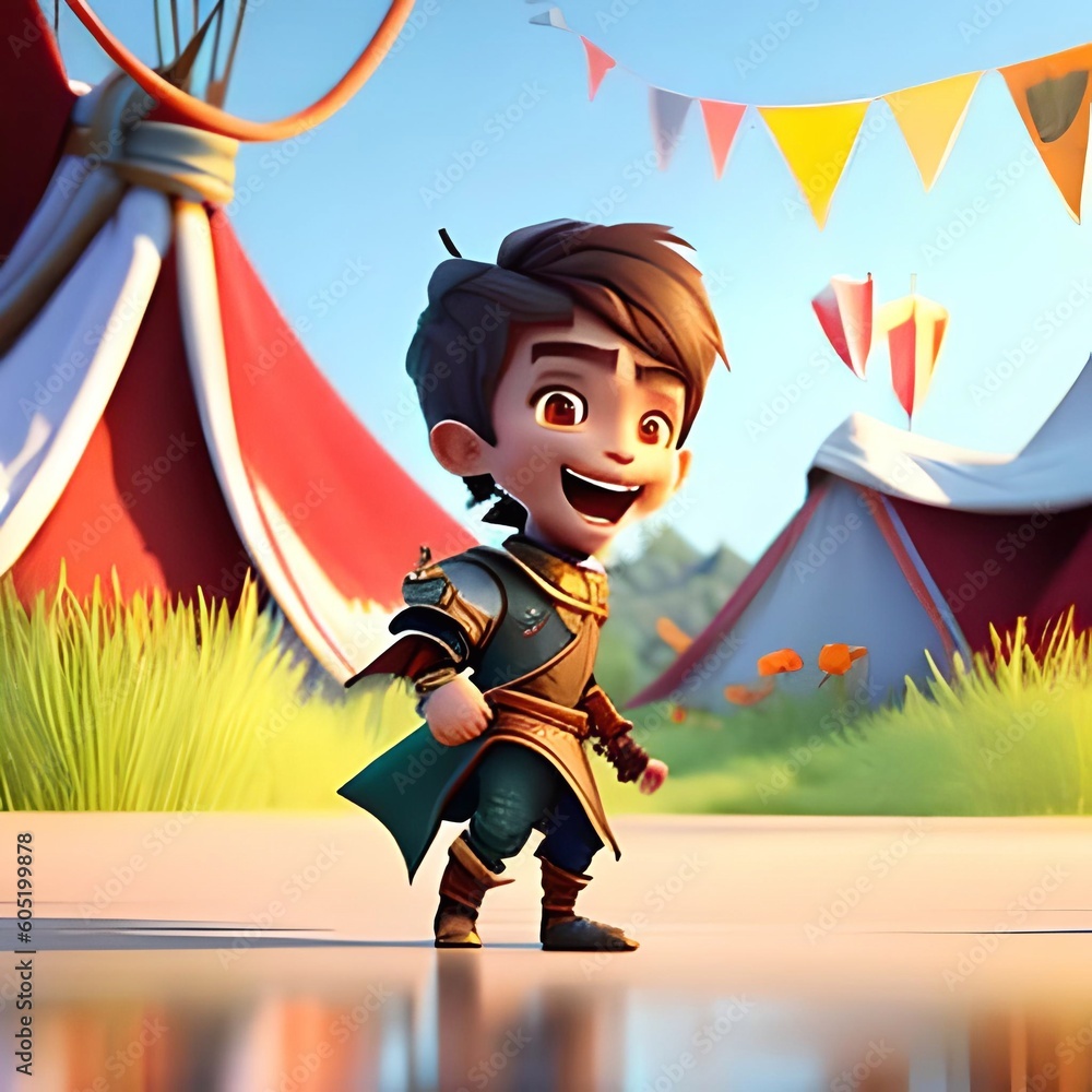 3D rendering of a cute boy in a costume of a medieval knight (Ai ...