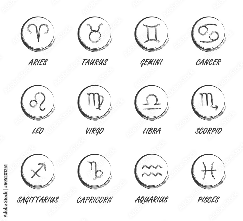 Hand drawn zodiac horoscope icons. Vector illustration. Hand drawn zodiac horoscope icons. Vector illustration.