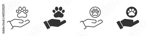 Animal paw on a human hand. Vector illustration.