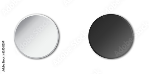 Black and white blank badges with shadows. Vector illustration.