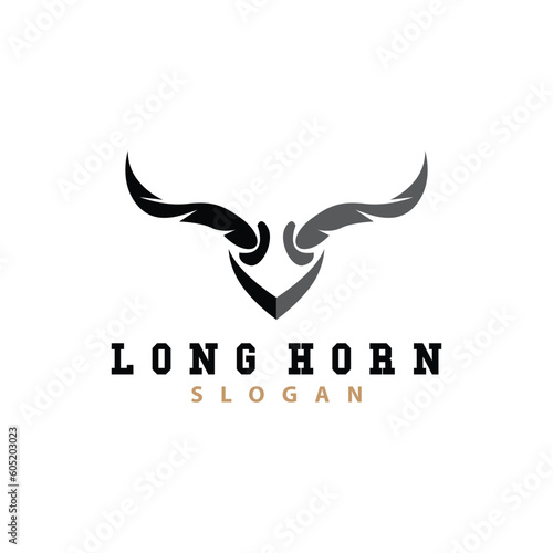 Long Horn Logo, Livestock Bull Animal Vector, Retro Vintage Design, Silhouette Icon, Template Brand