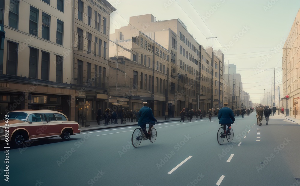 a city street with people riding bikes - Generative AI