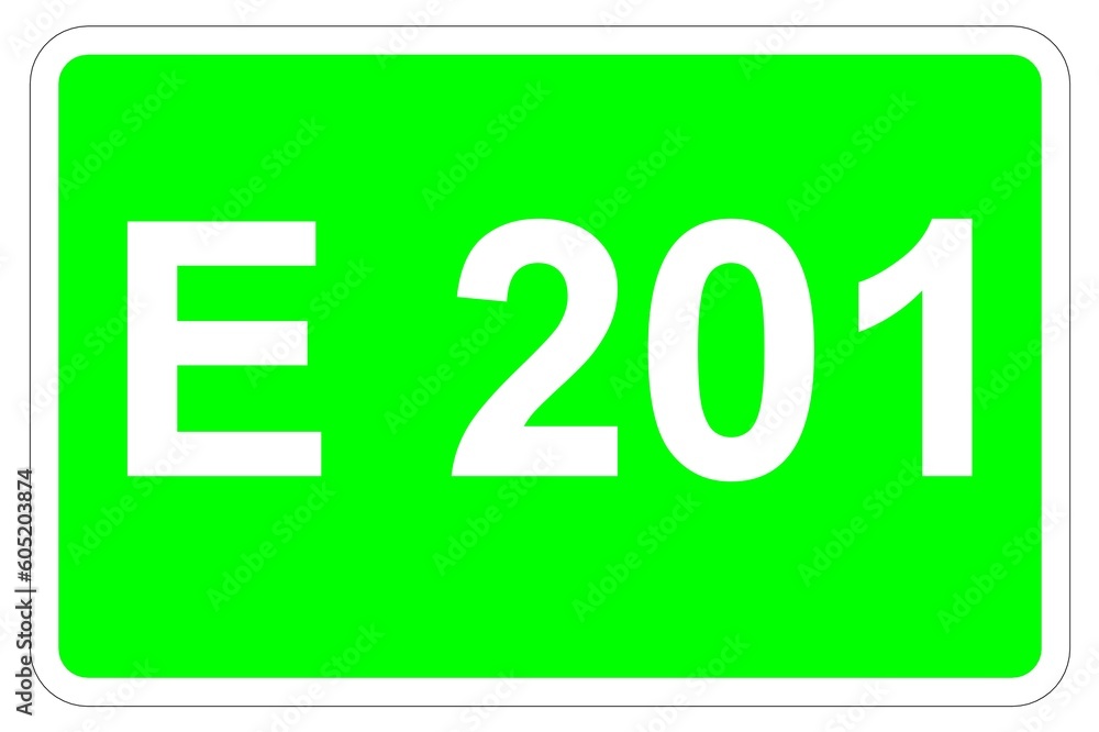 Illustration eines Europastraßenschildes der E 201 in Europa Illustration eines Europastraßenschildes der E 201 in Europa