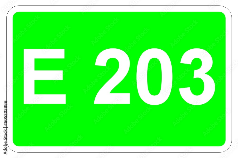 Illustration eines Europastraßenschildes der E 203 in Europa Illustration eines Europastraßenschildes der E 203 in Europa