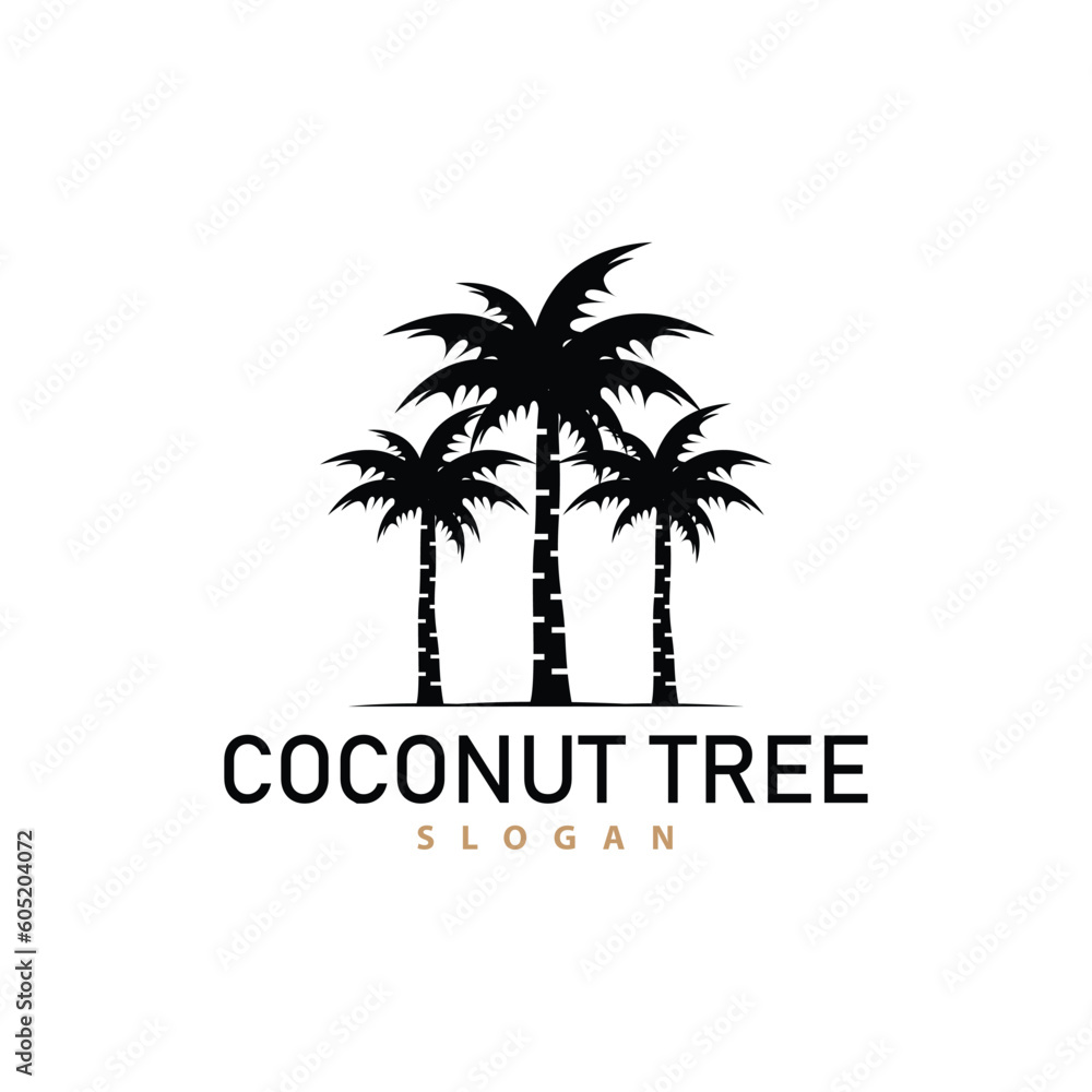 Coconut Tree Logo, Palm Tree Plant Vector, Simple Icon Silhouette Template Design