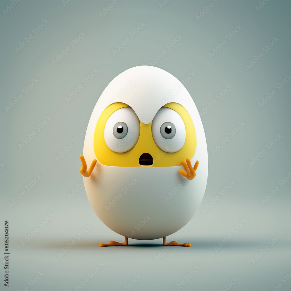 Fototapeta premium Cute Cartoon boiled egg Character. Generative Ai