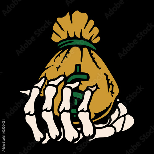 illustration vector of skeleton hand bring pocket money