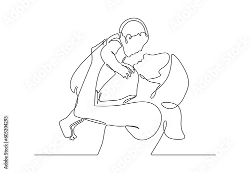 Continuous one line drawing of a mother with baby vector illustration. Mother's day celebration. Pro vector.