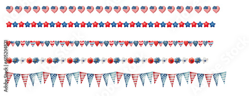 Independence day Watercolor Clipart PNG - seamless borders