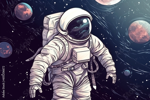 Astronaut in outer space, Spaceman with starry and galactic background