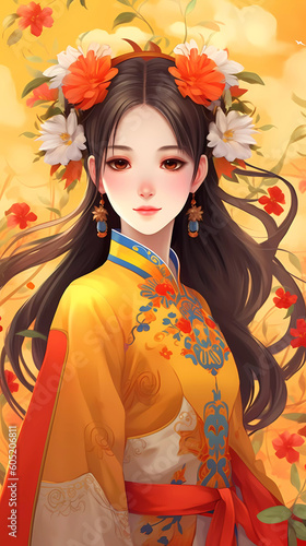 Beautiful anime illustrations of Chinese girls in ancient costumes
