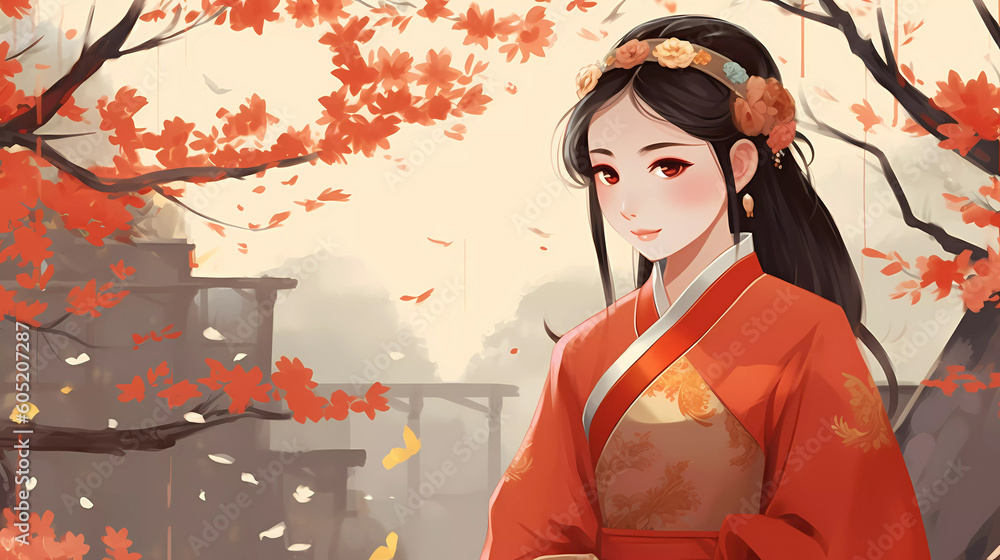 Beautiful anime illustrations of Chinese girls in ancient costumes
