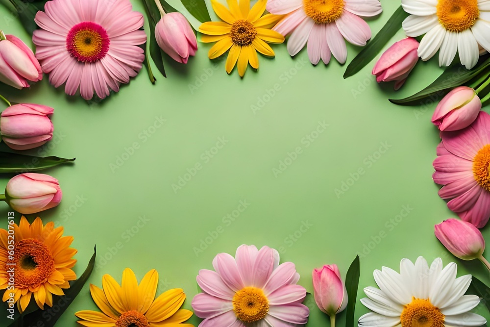 top view of flowers on pastel background generative technology