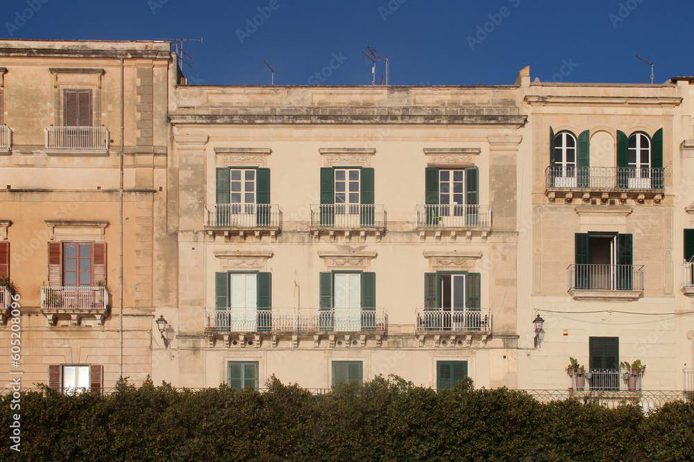 old flat buildings in syracuse in sicily (italy)