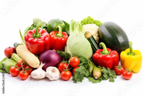 assortment of fresh vegetables on white background