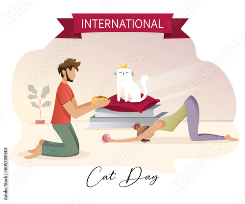 International Cat Day illustration fun concept owner adore pet gradient card