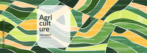 Abstract aesthetic eco green collage banner design. Sustainability environmental green textured background vector illustration. Bright color horizontal landscape. Panoramic meadow view, abstract hill
