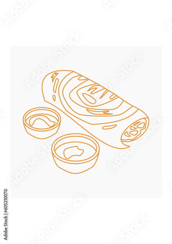 Editable Outline Style Top Side View Indian Masala Dosa With Chutney and Sambar Vector Illustration for Artwork of Cuisine Related Design With South Asian Culture and Tradition