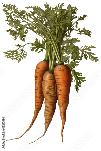 Carrot isolated on transparent background, old botanical illustration