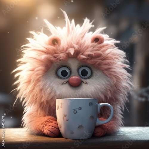 Cute fluffy creature caricature  generative ai