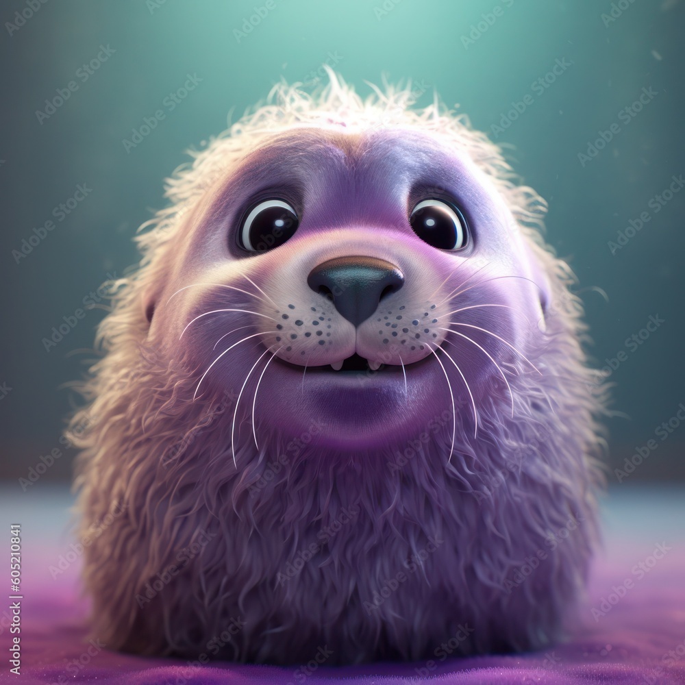 Obraz premium Cute seal fluffy caricature, generative ai