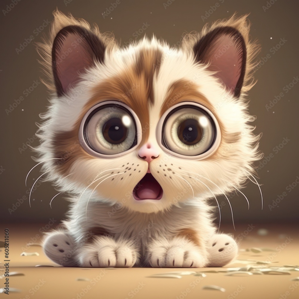 Cute kitten cartoon, generative ai Cute kitten cartoon, generative ai