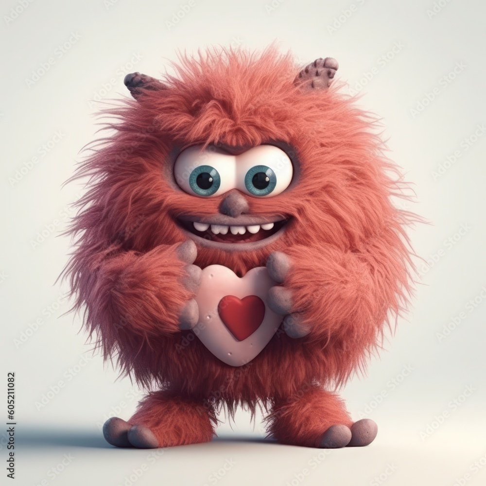 Cute fluffy creature caricature, generative ai Cute fluffy creature caricature, generative ai