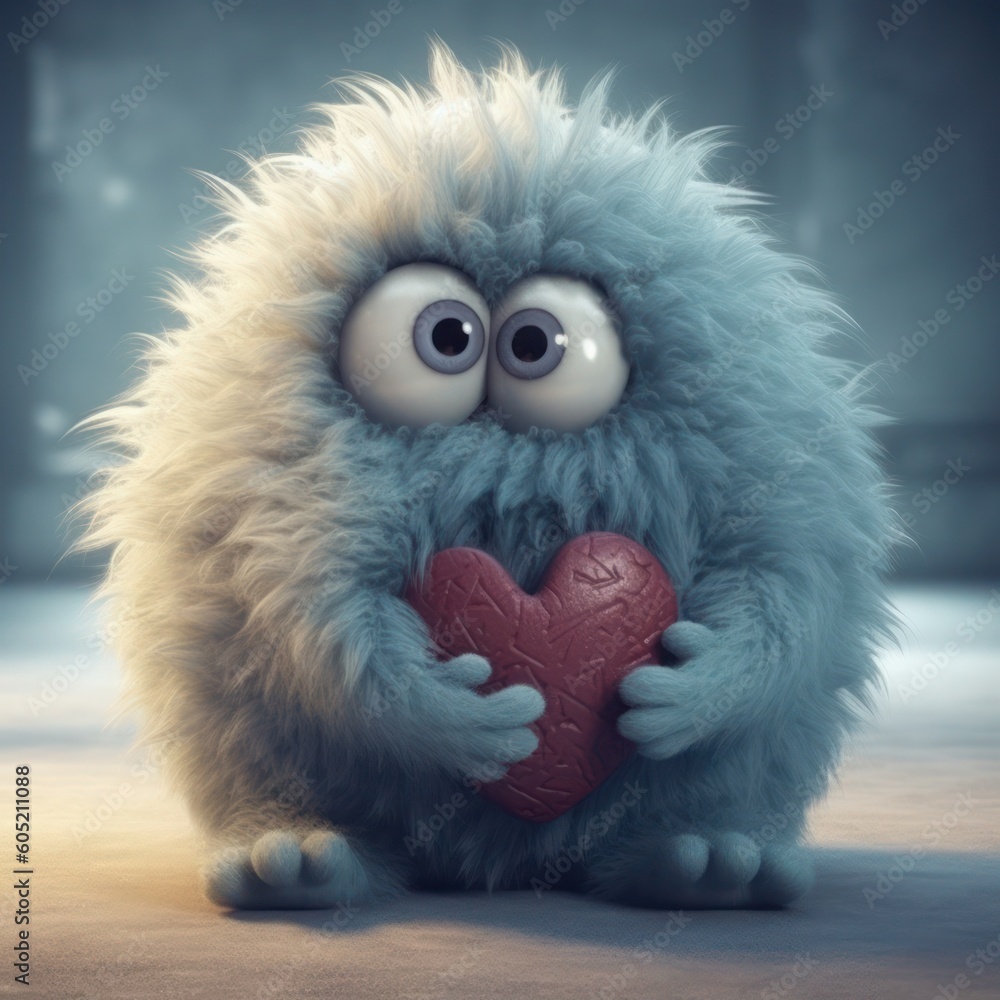 Obraz premium Cute fluffy creature caricature, generative ai