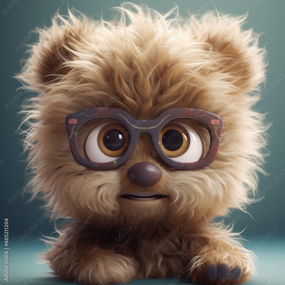 Obraz premium Cute cartoon with glasses, generative ai