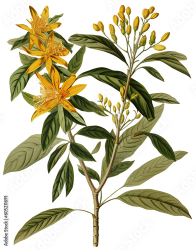 Ylangylang isolated on transparent background, old botanical illustration
