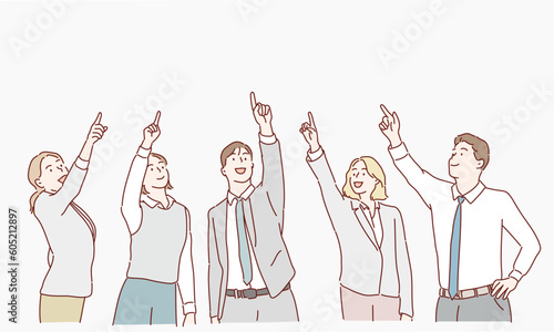 leader of the pointing goal for the business team. Hand drawn style vector design illustrations.
