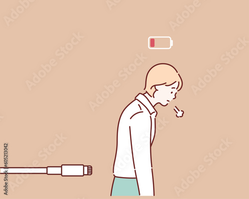 Woman tired low energy. Hand drawn style vector design illustrations.