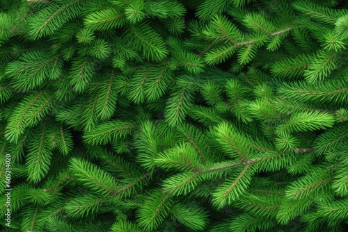 Beautiful seamless pattern with fir tree branches  coniferous forest endless texture. Evergreen nature background. Christmas or new year backdrop. AI generative image.