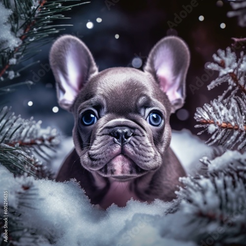 French Bulldog puppy in Christmas  