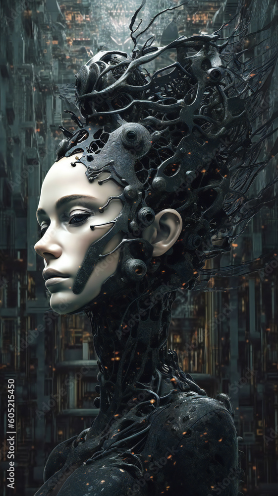 Fantasy dark gothic portrait of a feminine character. Created with Generative AI technology. Fantasy dark gothic portrait of a feminine character. Created with Generative AI technology.