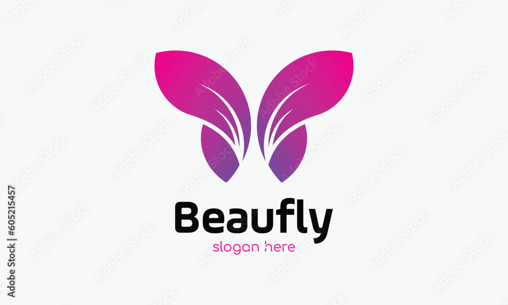 Butterfly beauty violet purple feminine color logo vector mascot design spa salon business insect wings trendy animals slogan