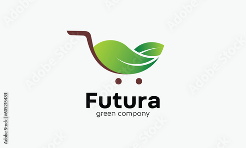Logo vector trolley leaves healthy market concept green ecology agriculture business natural fresh food