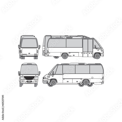 minibus outline, year 1998, isolated white background, front, back and side view, part 3