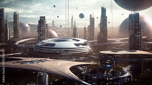 Futuristic space colony in planet near Jupiter using generative AI