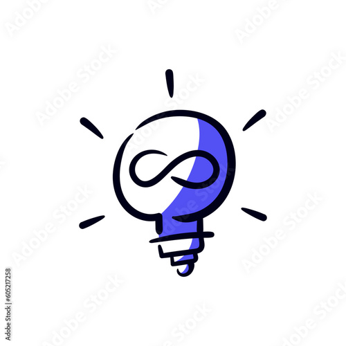 Illustration concept of innovation idea unlimited thinking. Smart infinity lighbulb doodle hand drawn vector icon