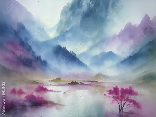 Spring Alps lanscape. AI generated illustration