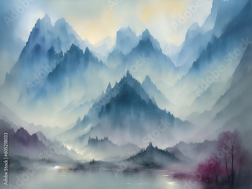 Spring Alps lanscape. AI generated illustration © vector_master
