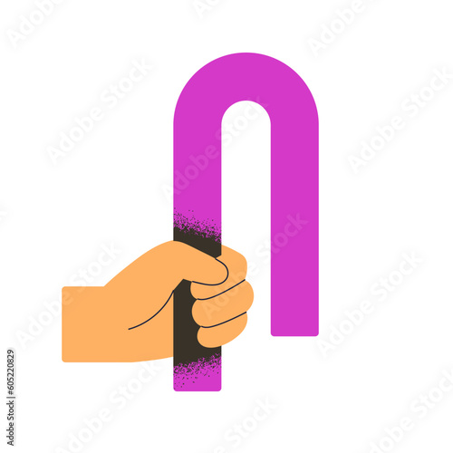 Geometric shape, abstract element in hand. Holding, showing unknown arc detai...