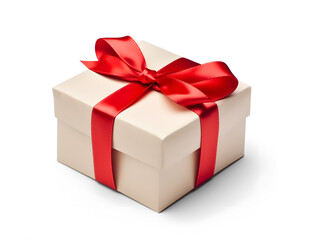 Gift box with red ribbon isolated on transparent and white background. Png transparent.