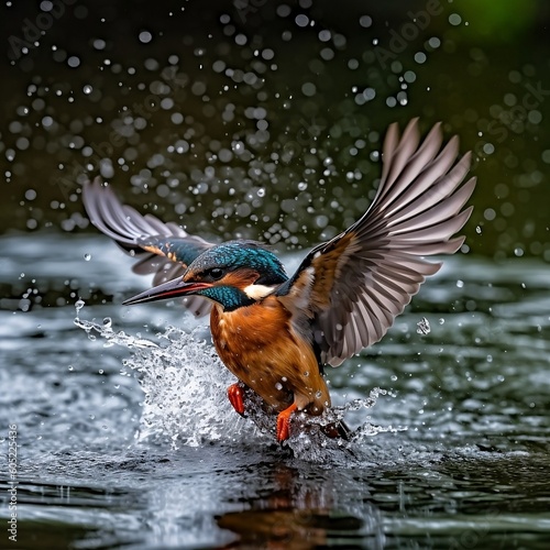A kingfisher just leaving the water 
