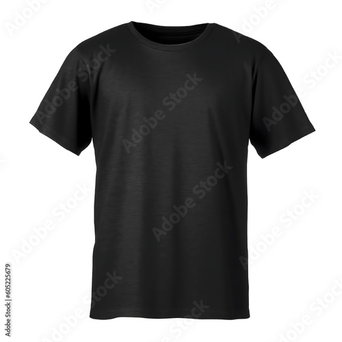Black blank T-shirt template, natural shape on invisible mannequin, for your design mockup for print, isolated on transparent and white background. Png transparent.