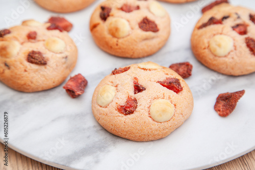 Fresh baked, Strawberry soft cookie with white chocolate