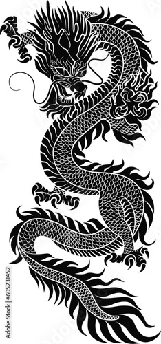silhouette of Chinese dragon crawling