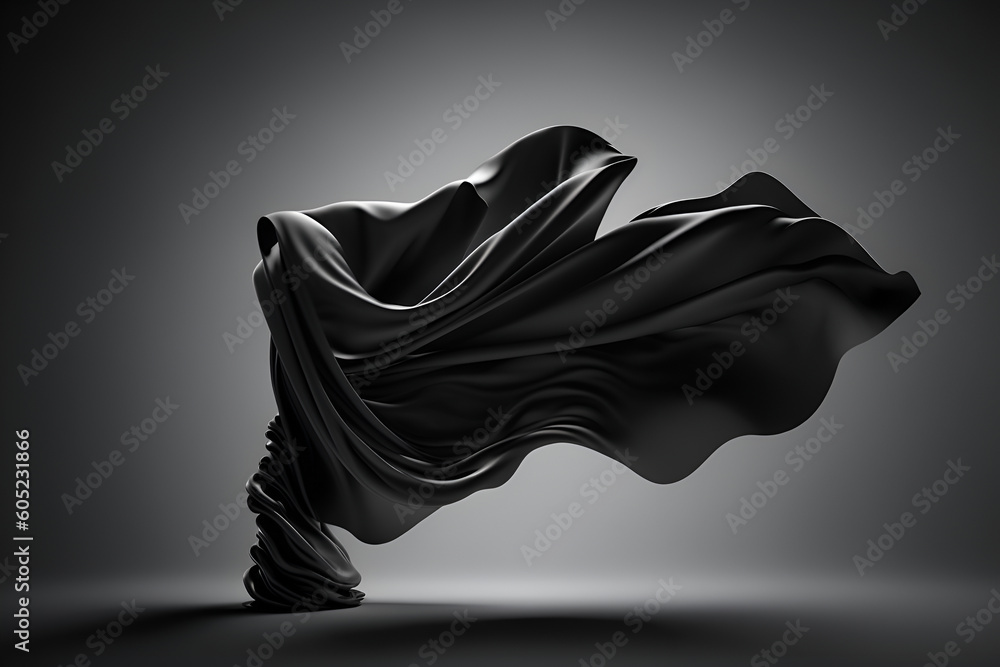 Beautiful luxury black silk cloth floating flying in the air. With copy text space. Mock up template for product presentation. Beautiful luxury black silk cloth floating flying in the air. With copy text space. Mock up template for product presentation.