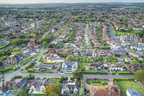 Aerial view over the West Sussex village of East Preston looking towards Normandy Lane on the Southern Coast of England.